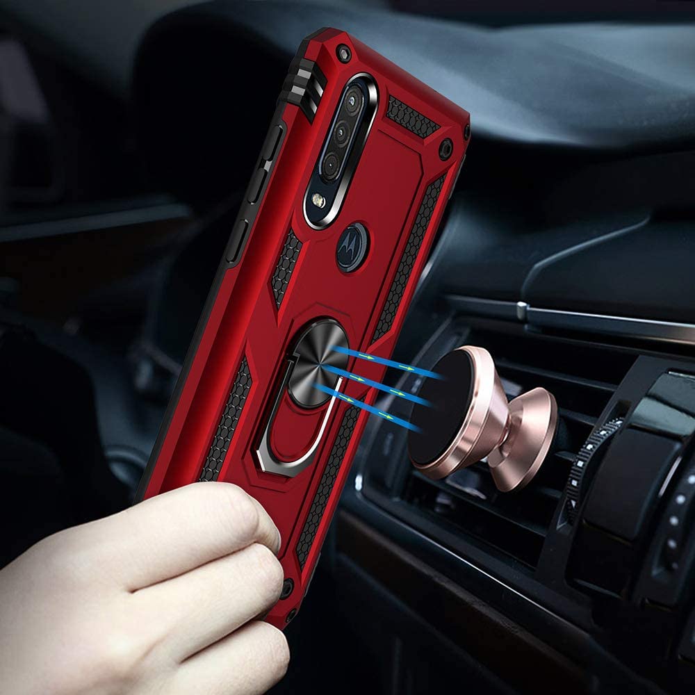 Protectores para celular  para Motorola  One Action Funda reforzada con anillo v2 Rojo